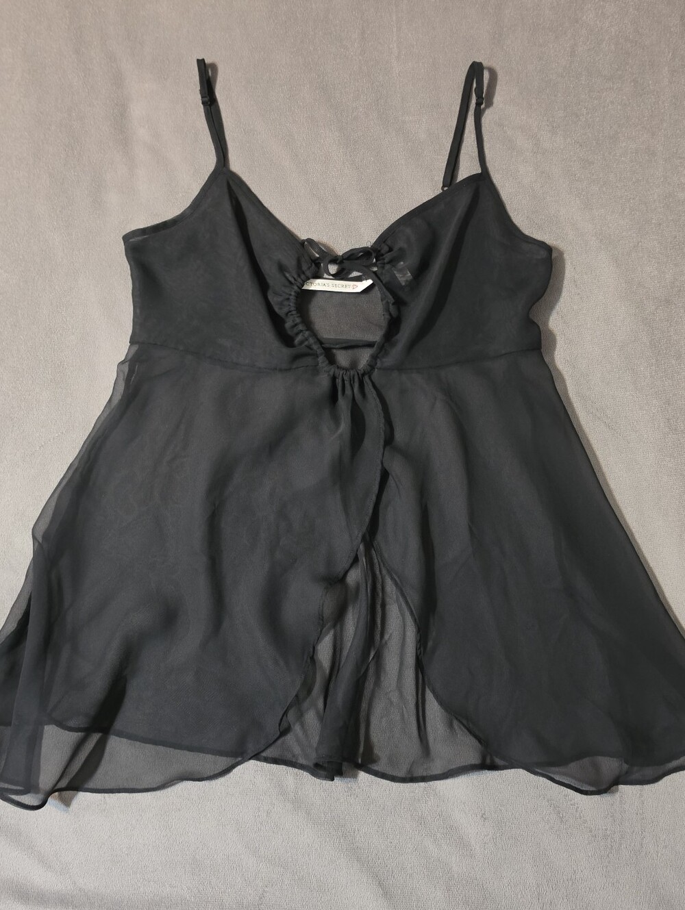 Vintage 1997 Victoria's Secret black sheer mesh babydoll lingerie slip dress